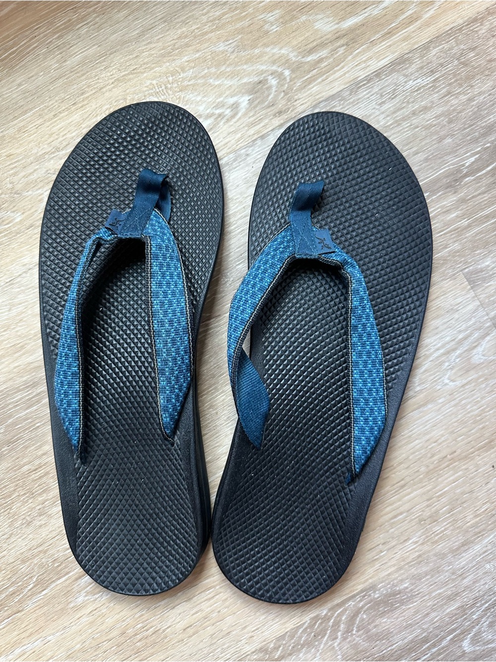 Chaco Black Flip Flops with Blue Straps